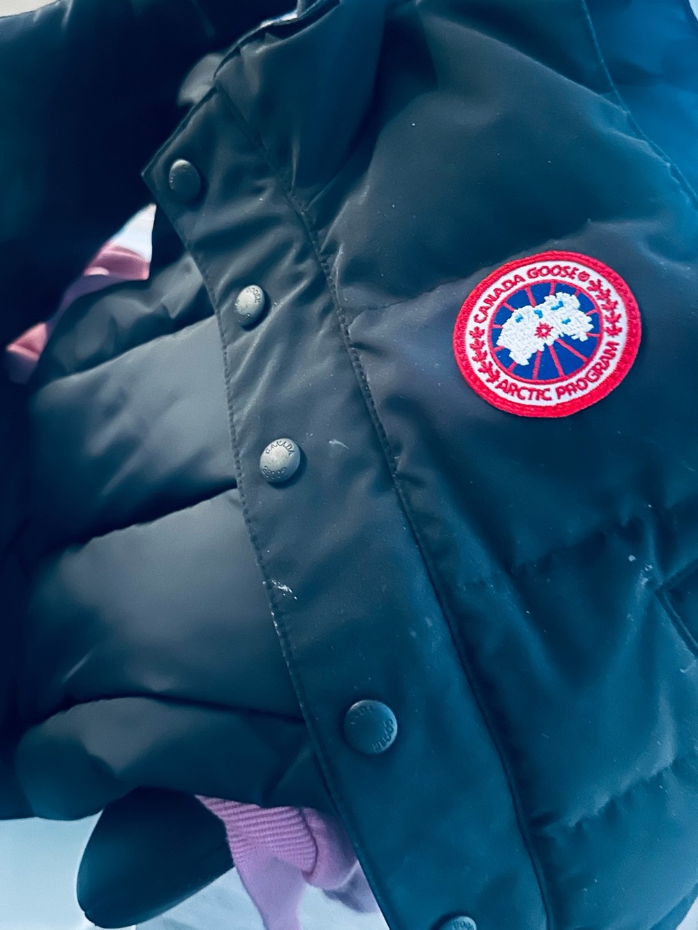 Canada Goose Kids Black Puffer Jacket with Signature Patch black worn